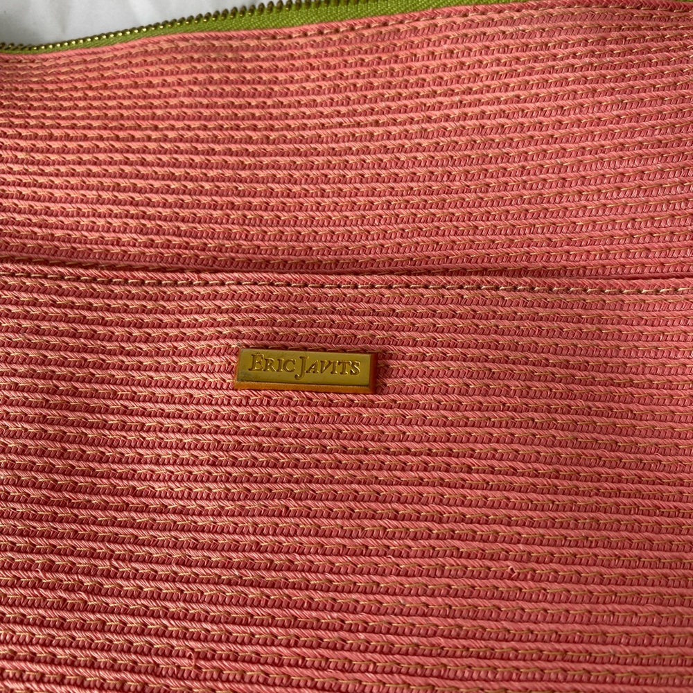 Eric Javits NY Pink Woven Raffia Straw Shoulder Bag, Leather Strap & Neon Lining - Picture 7 of 11